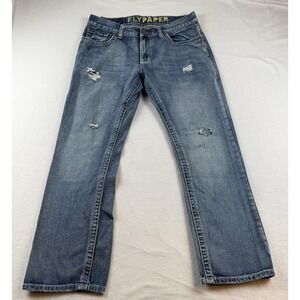 Flypaper Men's Straight Jeans Size 33x39 Embroidered Cross Pockets Distressed